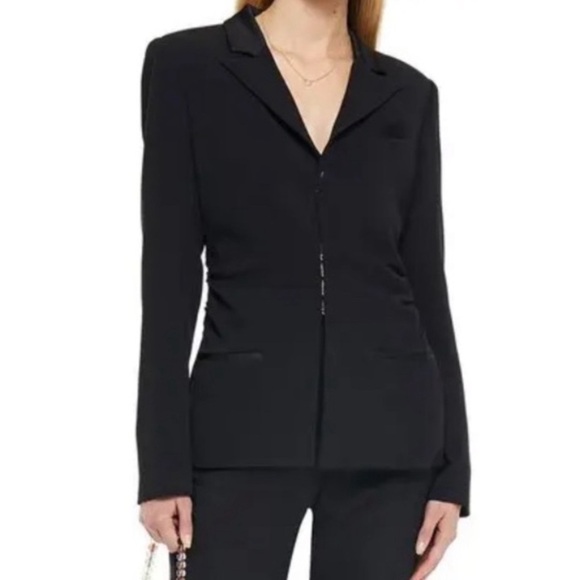Jonathan Simkhai Women’s NWT Black Eye Closure Ruched Crepe Blazer Size 2 - Picture 1 of 13